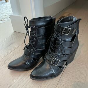 Brand New!  Edgy Black Booties - with peekaboo!
